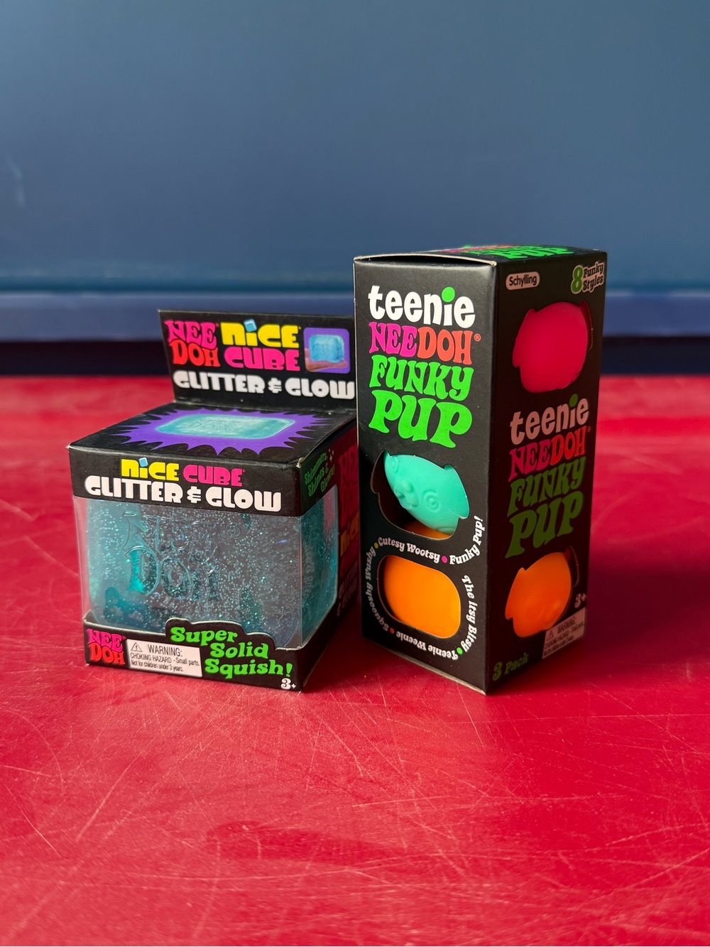 Teenie Needoh Funky Pup & Nice Cube Glitter & Glow Kids Toy Set - Teal & Orange